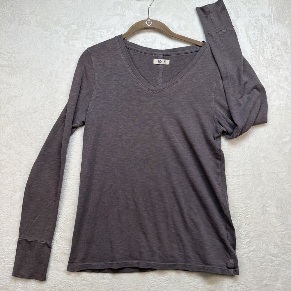 American Giant Long Sleeve V Neck Tee Womens Medium Brown Minimalist Casual